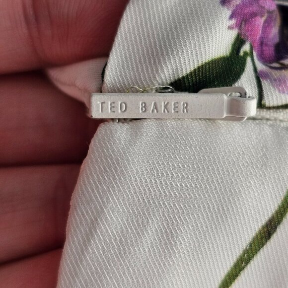 Ted Baker NWOT White Midi Skirt With Faux Waist Tie and Flowers Sz 1 4 - Picture 13 of 16